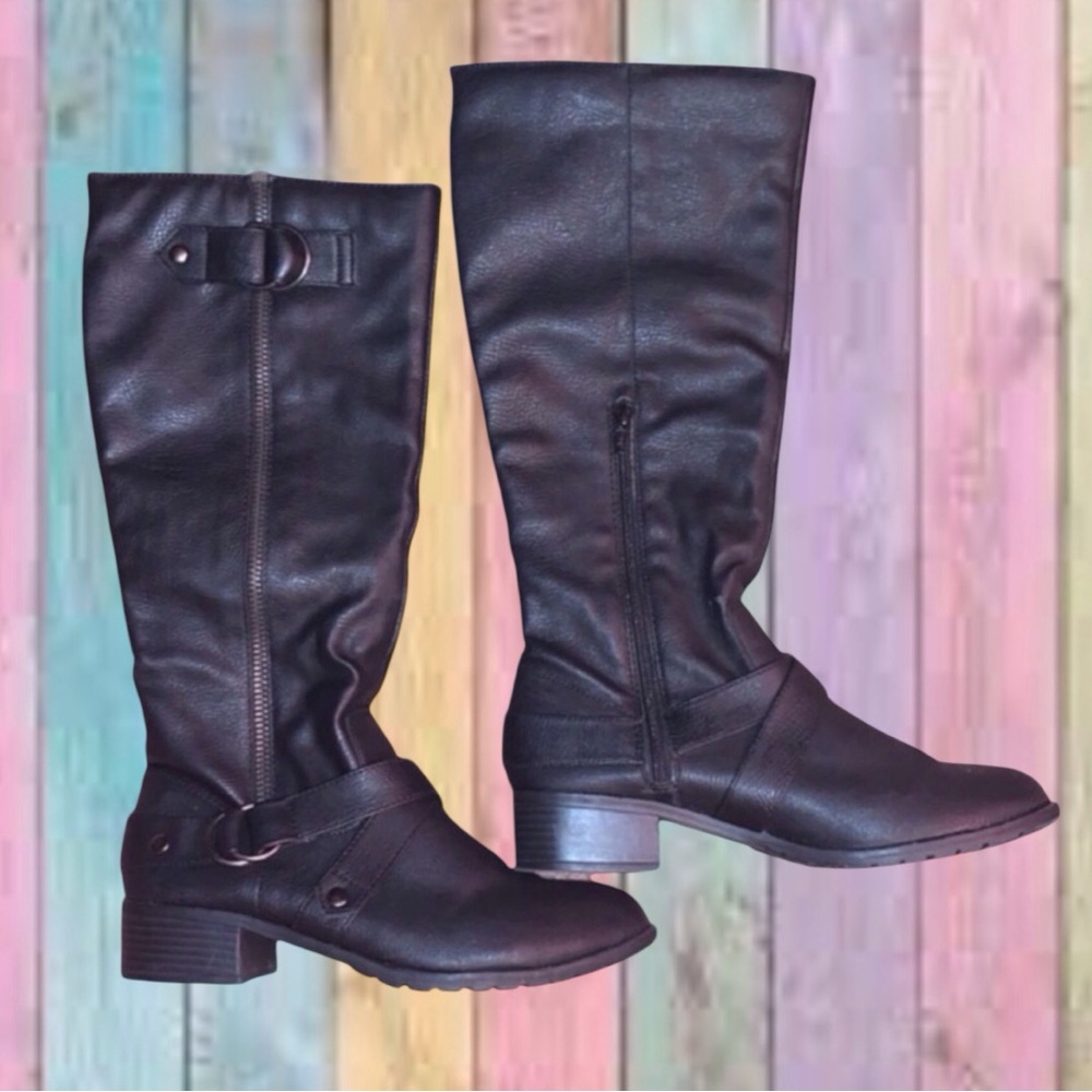 So Black Faux Leather Riding Knee High Boots